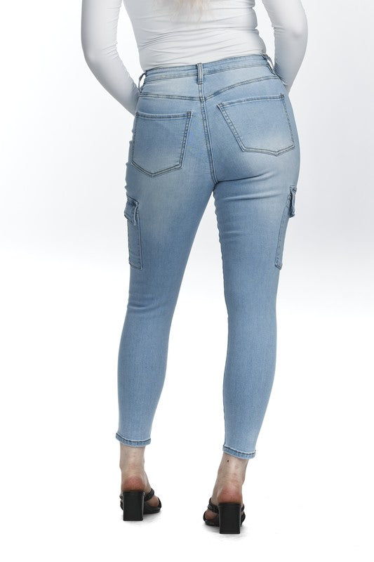 High Waisted Cargo Skinny Jeans