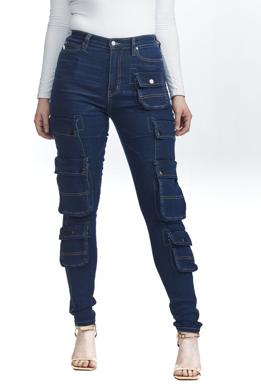 High Waisted Cargo Skinny Jeans